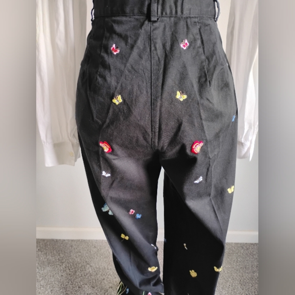 Talbots Vintage Cotton Stretch Garden Girl Embroidered Pants Butterfly Size 14 - Picture 8 of 14